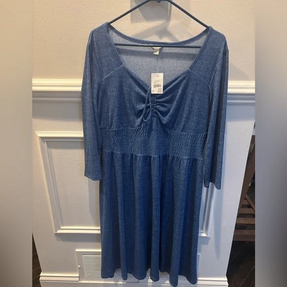 Cato 3/4 Sleeve Knee Length Blue Dress Size L NWT - Picture 3 of 8